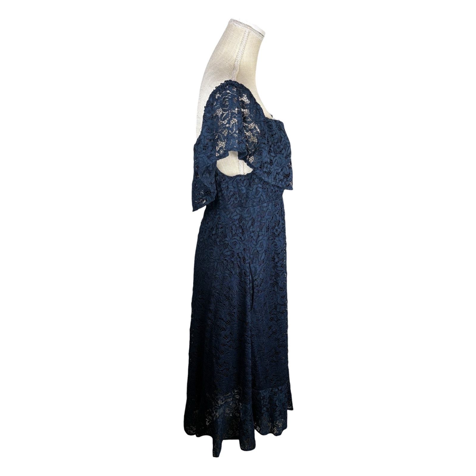 Nwt Nom Maternity Lucia Off-The-Shoulder Lace Midi Dress Women’s Large Navy Blue — image 5 of 8